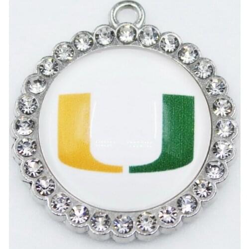 Miami Hurricanes Round Crystal 10pcs Dangle Charms DIY Jewelry Accessory Hanging Floating Necklace Sports Charms