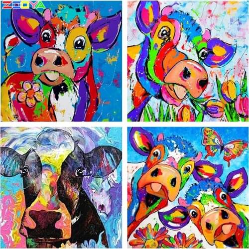 Round Diamond Painting Cross-Stitch Kits Wall Sticker Diamond Embroidery Gifts Colored Cow Animals Pictures Of Rhinestones R1757