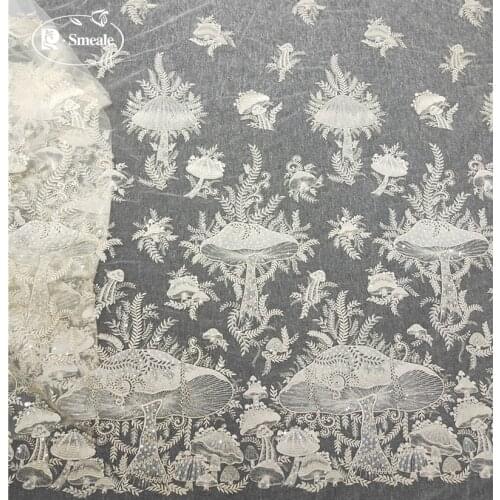 Champagne Mushroom Sequin Embroidery Lace Fabric Theme Wedding Dress Retro Forest Skirt Accessories RS3013