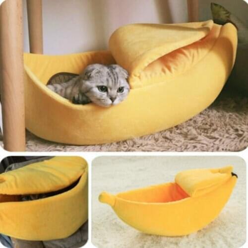 Banana Peel Cat House Cute Bed Mat Soft Plush Padding Cushion For Cats Kittens Gatos Accesorios Dog Bed Panier Лежанка Для Собак