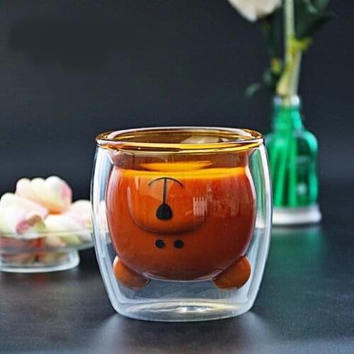 Cute Bear Lead-free Double Wall Handmade Glass Heat Resistant Milk Juice Drink Cup Insulated Clear Tea Coffee Drinkware