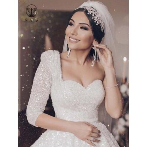 Fashion Robe De Mariee Sweetheart Sequins Lace Half Sleeve A Line Bling Bling Wedding Dresses