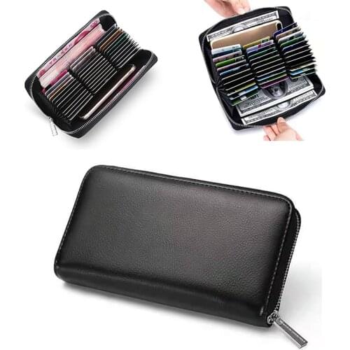 Soft Leather Card Storage Bag Wallet Zipper Design 36 Bit Card Bag Holder Bank ID Credit Card Pocket Cover Unisex Portable Purse