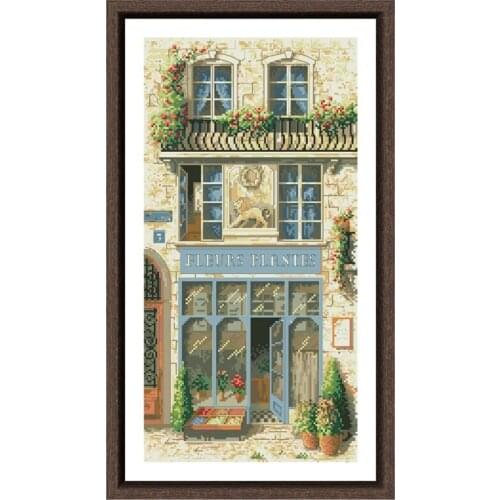 French flower shop cross stitch kits city street pattern design 18ct 14ct 11ct unprint canvas embroidery DIY needlework