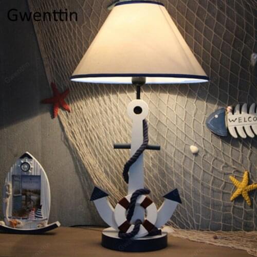 Wooden Anchor Table Lamp Dimmable Standing Desk Led Light Fixtures for Childs Room Bedroom Study Luminarias Kid Gift Home Decor