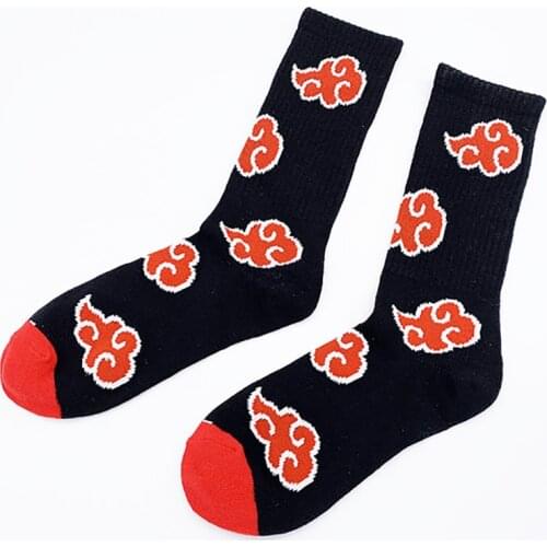 Anime Uchiha Sasuke Akatsuki Red Cloud Pattern Socks Womens Mans Cosplay Prop Cartoons Cotton Casual Socks