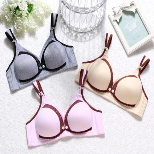 Maternity Solid Lace Front Open Button Breast-feeding Rimless Wide Shoulder Strap Large Bras New Lingerie Brassiere Breathable