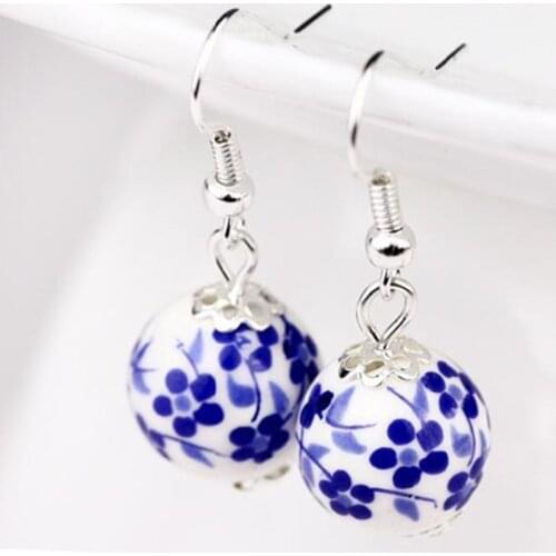 Pairs/Lot Handmade Blue And White Porcelain Earring Vintage Ceramic Woman Lady Drop Earrings Dangle Earrings Brincos Femme