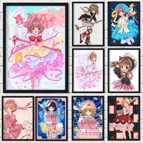 Retro Poster Magical Girl Sakura Anime Posters Canvas Painting Wall Decor Wall Art Picture for Living Room Decor Home Decor