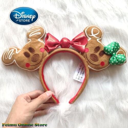 Disney Christmas Mickey Gingerbread Headband 3D Mickey Mouse Ears Disneyland Hair Hoop Hairband Party Headwear Girl Toy Gifts
