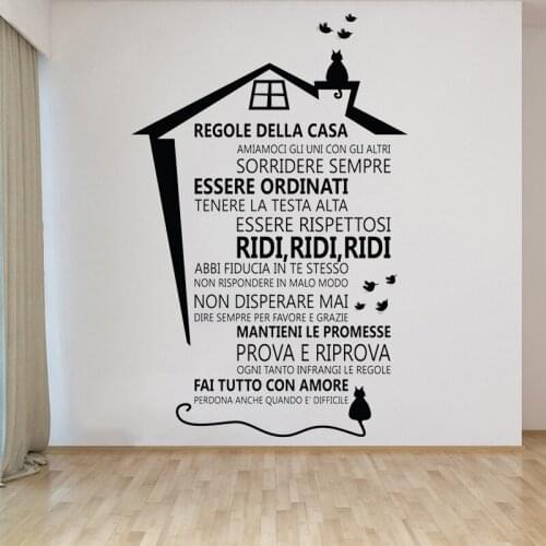 Regole Della Casa Vinyl Decals Italian Quotes Wall Stickers Murals House Roof Design Art Poster Home Decor Wallpaper DW6226