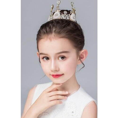 Luxury Queen Princess Gold Crown Crystal Girls Small Round Tiaras Crown Headband Kid Girls Show Bridal Prom Wedding Accessories