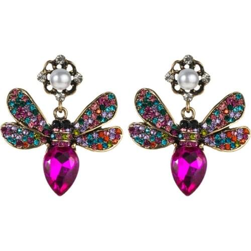 Bohemia Vintage Cute Bee Earrings Women Luxury Colorful Crystal Rhinestone Dangle Earrings Jewelry Retro Simple Bee Earring