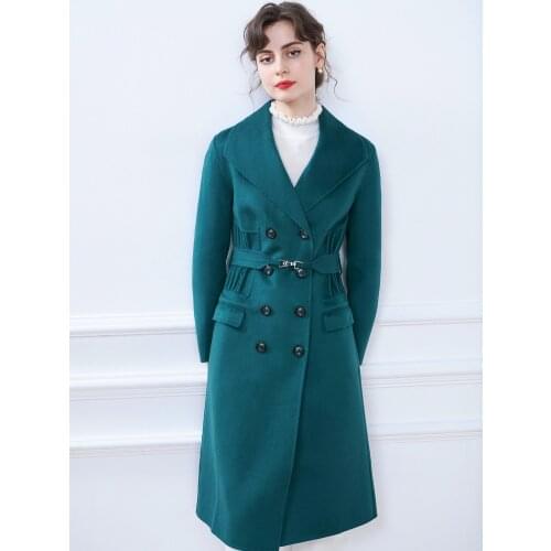 Shadow Poem 2021 Autumn New Waist Down Slim Big Lapel Emerald Double Breasted Wool Jacket