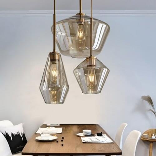 Nordic simple cognac color glass single head E27 pendant lamp modern restaurant DIY decorative iron golden painted LED lighting