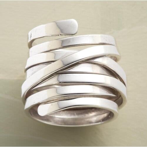 Vintage Punk Rings for Womens Silver Color Mummy Bandage Wrapped Personality Design Accessories Multilayer Party Jewelry Ring