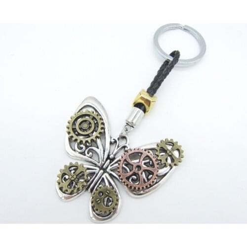Vintage Design DIY Gears Stick on the Butterfly Steampunk Pendant Key Chain