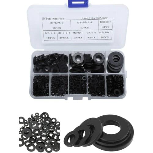 M2-M10 Black Nylon Gaskets Plastic Washer Insulation Seal Ring Flat Gasket 500pcs