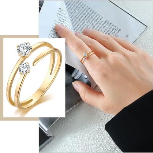 Elegant Bling Prong Setting CZ Stone Engagement Rings for Women Lady,Gold Tone Stainless Steel Wedding Bands Jewelry