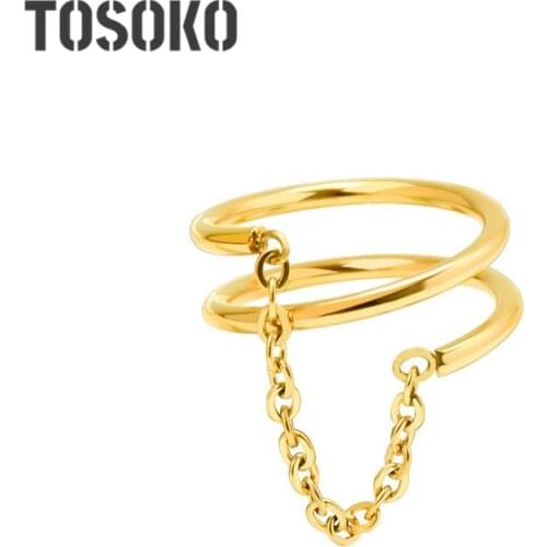 TOSOKO Stainless Steel Jewelry Double Ring Small Chain Ring Womens Fashion Ring BSA107