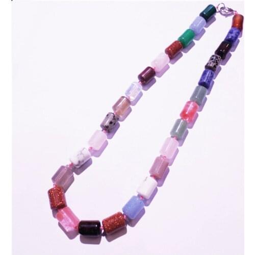 1 Strand/28Pcs 13x10mm Fashion Jewelry Colorful Mixed Gemstone Agate Cylindrical Shape Unisex Pendant Necklace Length 210mm