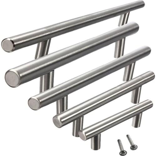 10mm Stainless Steel T Bar Straight Cabinet Pulls 64/96/128mm Diameter Cupboard Kitchen Door Knobs for Furniture Handle Hardware