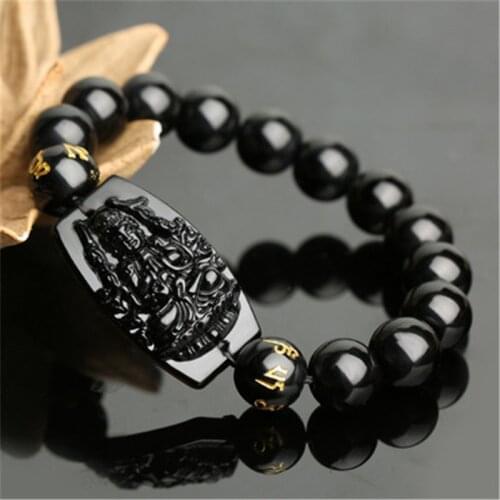 10Pcs/ Black Obsidian Stone Buddhism Stone agate zodiac six-character mantra of natal Buddha and twelve zodiac eight patron sain