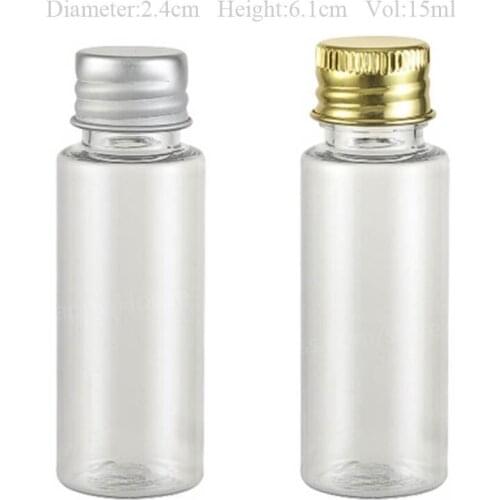 100 x 15ml Refillable Portable Clear PET Plastic Orifice Reducer Bottles with Aluminum Cap 10cc Empty Lotion Cosmetic Container