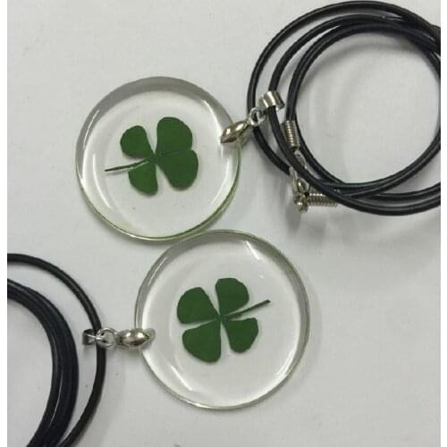 18 pcs real shamrock jewelry real four leaf clover round lucid bottom pendant