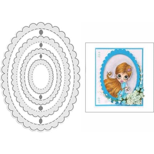 2021 New Nested Scalloped Stitched Oval Metal Cutting Dies for Scrapbooking Decor and Card Making Paper Craft Embossing No Stamp