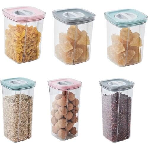 2021 New Transparent Sealed Storage Box Kitchen Food Grain Containers Square Sealed Jar Nut Snack Storage Tank Airtight Pantry