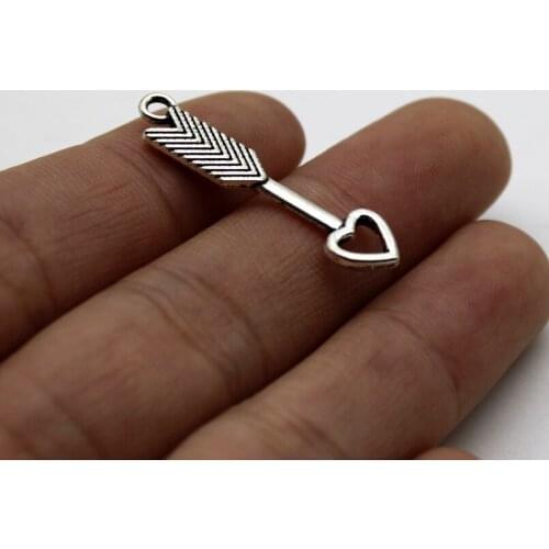 30pcs Wholesale Price Arrow Heart Charms 7*29mm Antique Silver Plated Pendant For Handmade Jewelry Accessories