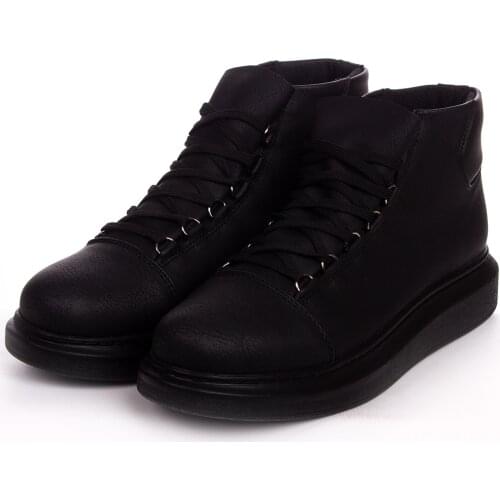 YTHG Womens and Mens Shoes Full Black Color Artificial Leather Ladies & Gentlemens Winter Autumn Seasons Basic Boots Ankle Fashion Solid Flexible Footwear Office Wedding New Travel Lace Up Sneakers