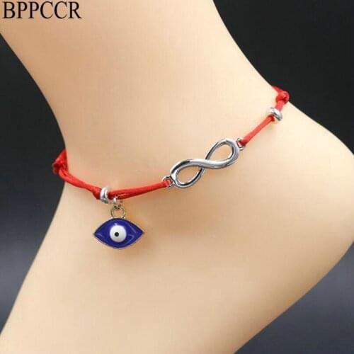BPPCCR Lucky Infinity Blue Evil Eye Anklet For Women Handmade Red Thread Barefoot Anklet Bracelet Bohemian Cheville Jewelry Gift