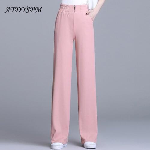 Wide Leg Pants For Women Summer Fashion Elastic High Waist Loose Drape Pants Female Casual Straight Trousers Womens