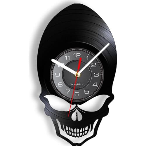 Demon Alien Skull Retro Clock Watch Goth Scary Wide Cheekbones Eyes Skeleton Vintage Vinyl Record Wall Clock Halloween Wall Deco