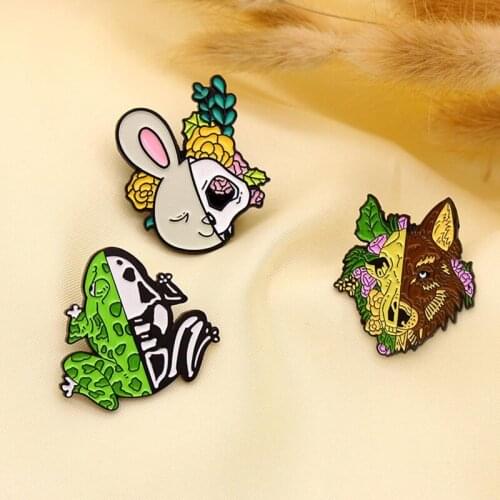 Enamel Pin Rabbit Frog Lotus Leaf Brooches Bag Lapel Pin Cartoon Animal Badge Jewelry Gift For Kids Friends