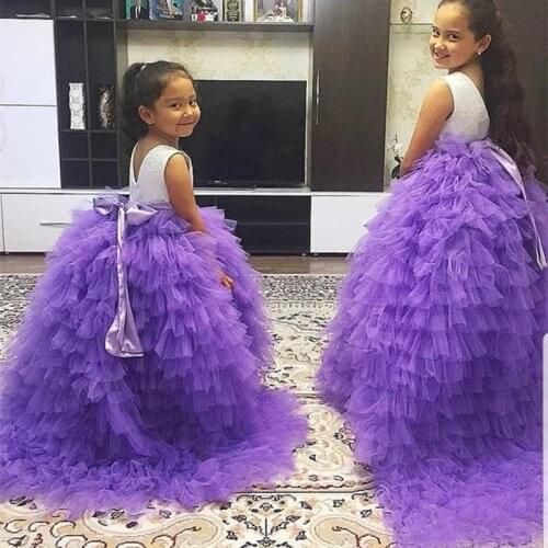Purple Girls Ball Gown Princess Flower Girl Dresses First Communication Dress Girls Wedding New Year Party Dresses With Ruffles