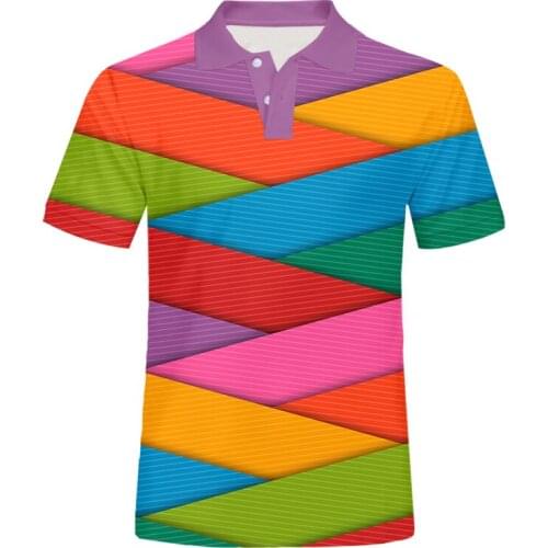 IFPD EU/US Size Colorful Tilt Stripes 3D Full Print Polo T Shirts Men Short Sleeve Polo Shirt Summer Casual Streetwear Oversized