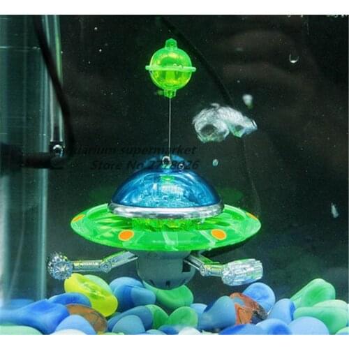 HONGYI 1 piece plastic fish tank ornament aquarium decoration landscape UFO action figure connection oxygen pump orange/green