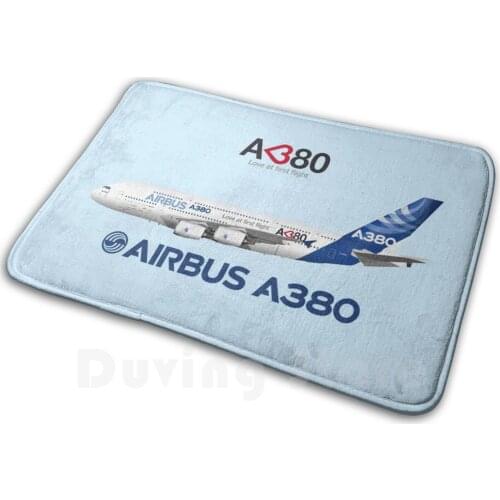 Illustration Of Airbus A380 " Love At First Flight "-Blue Version Carpet Mat Rug Cushion Airbus A380 Airbus A380 A380