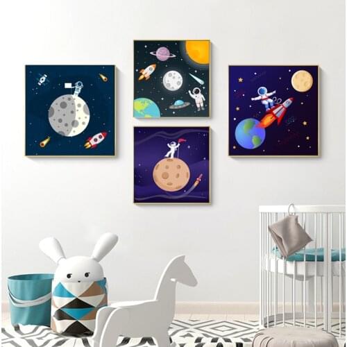 Cartoon Universe Astronaut Planet Home Decor Wall Art Canvas Painting Kids Favors Posters and Prints Art Decor for Living Room