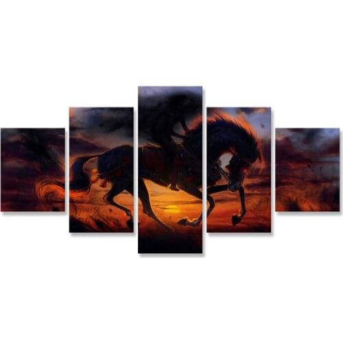 Evil Horse Sunset Wall Art Painting 5 Pcs Posters ans Prints Modular Picture Paintings Wall Decor