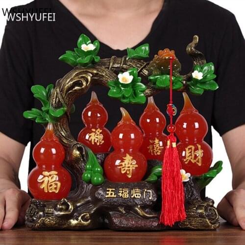 Chinese Style Resin Gourd Sculpture Ornaments Home TV Cabinet Auspicious Decoration Office Desktop Lucky Decor Crafts Gift