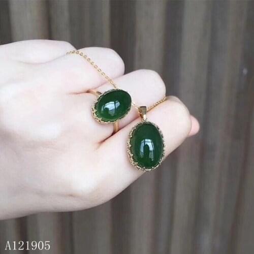 KJJEAXCMY boutique jewelry 925 sterling silver inlaid natural jasper gemstone womens luxury ring pendant necklace set support d