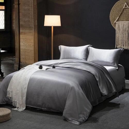 100% Mulberry Silk 19 mm Seamless King Queen Size Gray Black Wine Red Colors Flat Sheet Duvet Cover 4 Pieces Set Customize MS01