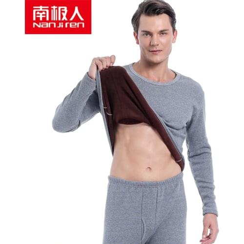 NANJIREN Men Brand Thermal Underwear Sets Men Gray Warm Casual Underwear Hight Stretch Long Johns Set Old MenThermal Pajamas 7XL