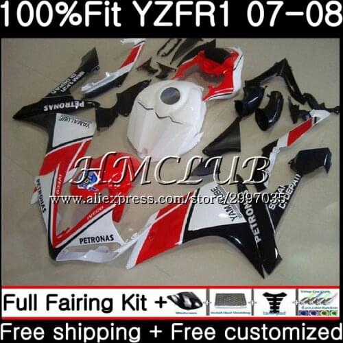 Red white Injection Body For YAMAHA YZF R 1 YZF 1000 YZF R1 2007 2008 11HC17 YZF1000 YZF-1000 YZF-R1 YZFR1 07 08 Fairing kit