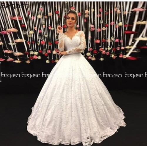 Custom Made Wedding Gowns Elegant Ball Gown Wedding Dresses Long Sleeve Lace Princess Wedding Dress 2021 Robe Mariage