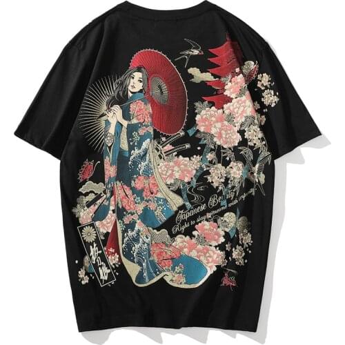 2020 summer Japanese mens clothing tide brand breathable trend printed cherry blossom beauty Ukiyo-e short-sleeved T-shirt